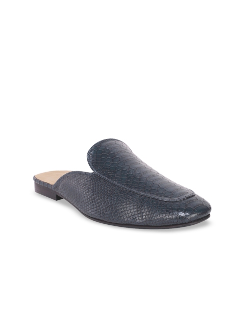 BERZERI Men Navy Blue Snake Skin Textuerd Leather Mules