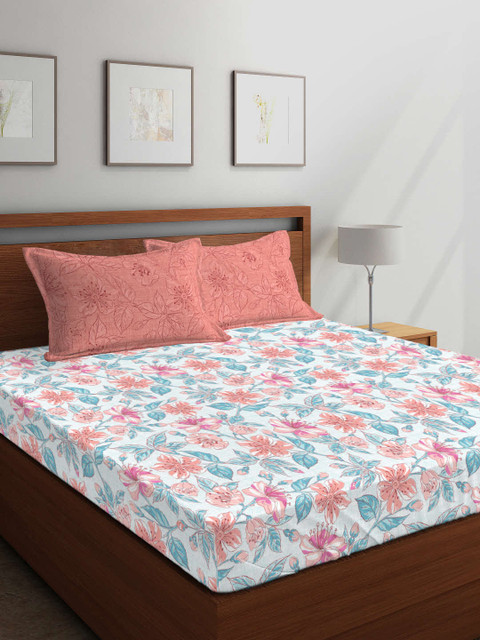 Boutique Living India White & Peach-Coloured Floral 144 TC Cotton 1 King Bedsheet with 2 Pillow Covers
Boutique Living India White & Peach-Coloured Floral 144 TC Cotton 1 King Bedsheet with 2 Pillow Covers