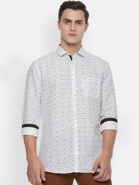 Van Heusen Sport Men White & Green Slim Fit Printed Casual Shirt