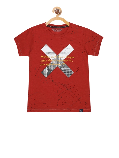 Monte Carlo Boys Red Printed Round Neck T-shirt