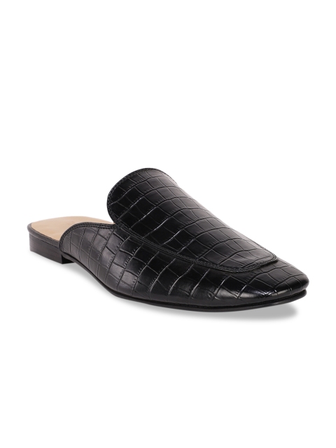 BERZERI Men Black Snake Skin Textuerd Leather Mules