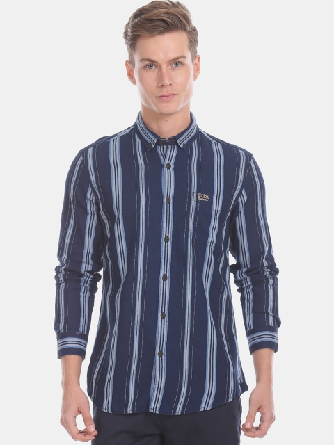 U.S. Polo Assn. Denim Co. Men Navy Blue Regular Fit Striped Casual Shirt