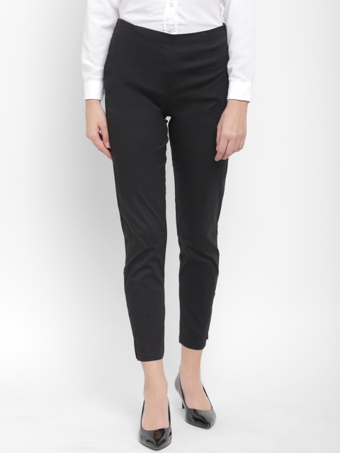 Floret Women Black Slim Fit Solid Peg Trousers
