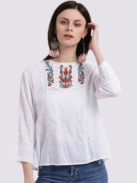 Zink London Women White Embroidered Top
