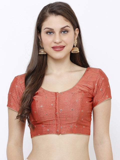 SALWAR STUDIO Women Peach-Coloured Butti Readymade Silk Saree Blouse