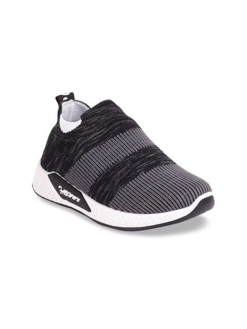 Kittens Boys Black & Grey Woven Design Mesh Mid-Top Slip-On Sneakers