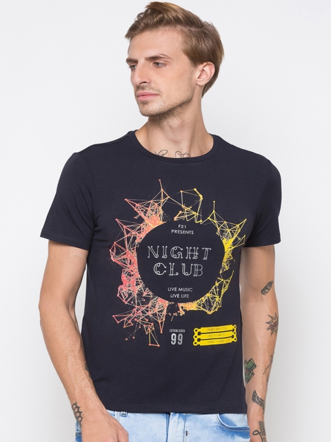 Globus Men Navy Blue Printed Round Neck T-shirt