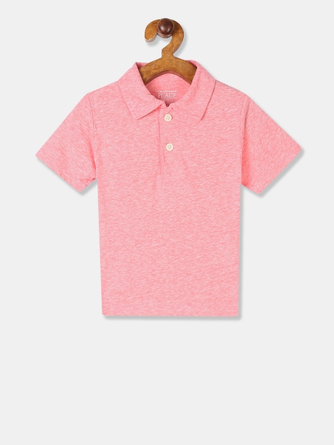The Childrens Place Boys Pink Solid Polo Collar T-shirt