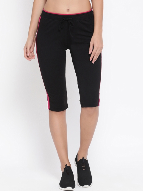 Macrowoman W-Series Women Black & Pink Solid Regular Fit Capris
