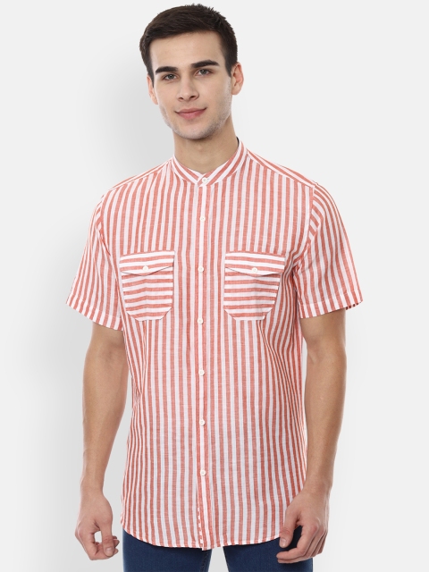 Van Heusen Sport Men Orange & White Slim Fit Striped Casual Shirt