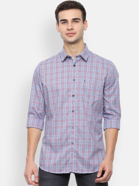 Van Heusen Sport Men Blue & Red Slim Fit Checked Casual Shirt