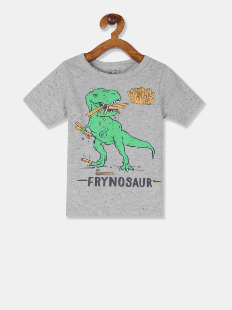 The Childrens Place Boys Grey Printed Round Neck Pure Cotton T-shirt