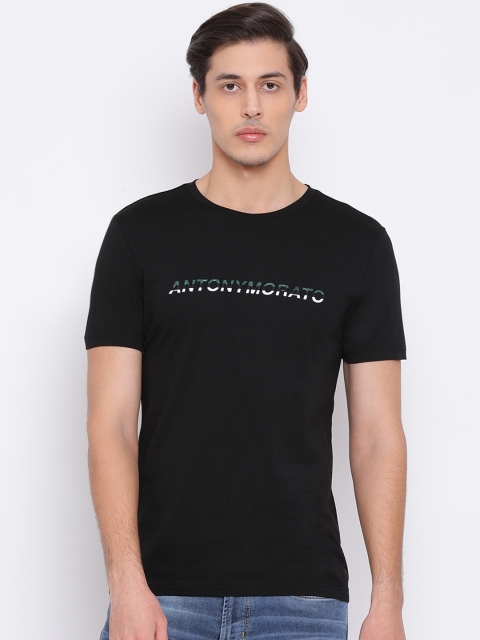 Antony Morato Men Black Printed Round Neck Pure Cotton T-shirt