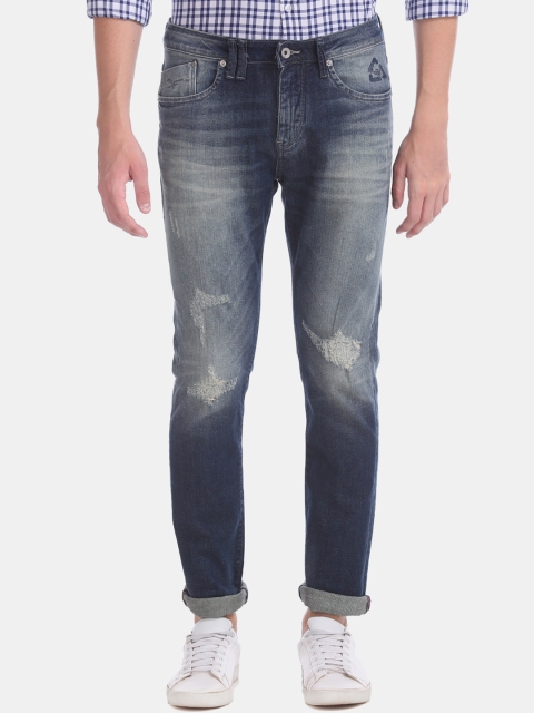 Flying Machine Men Blue Slim Fit Mid-Rise Mildly Distressed Stretchable Jeans