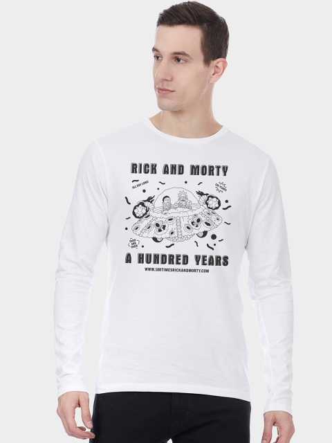 Free Authority Men White Rick & Morty Printed Round Neck T-shirt