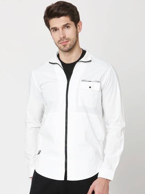 Mufti Men White Slim Fit Solid Casual Shirt