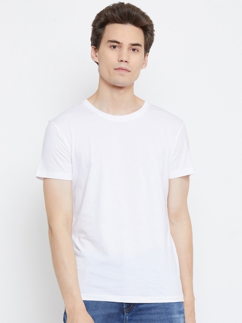 Octave Men White Solid Round Neck T-shirt