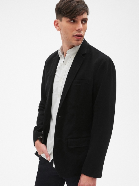 GAP Men Black Solid Moleskin Blazer