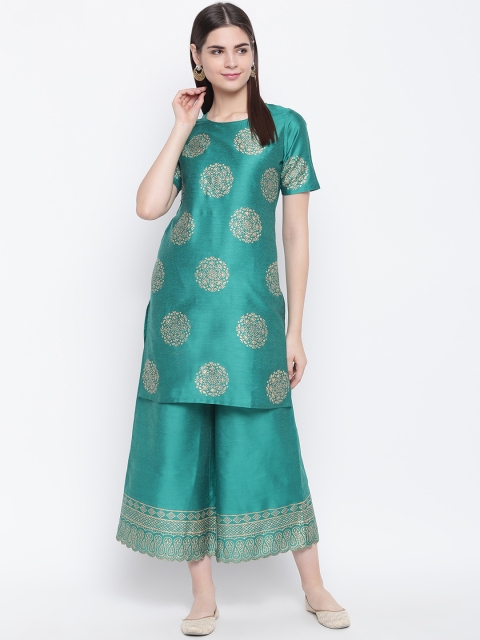 Shakumbhari Women Green & Gold-Toned Ethnic Print Kurta with Palazzos