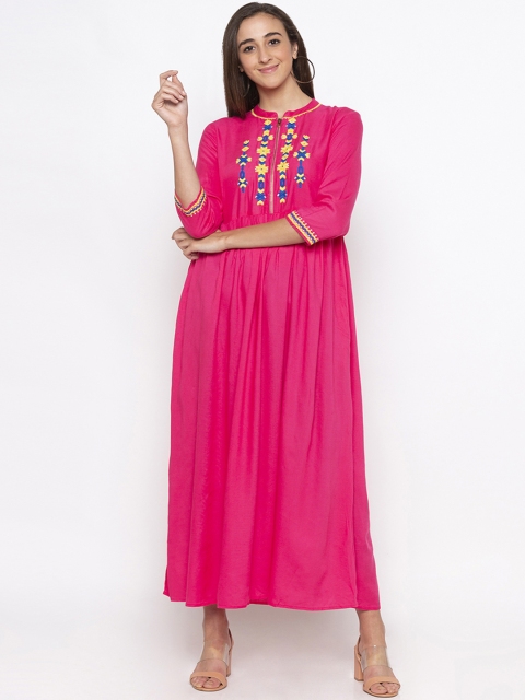 Globus Women Pink Printed Fit and Flare Dress