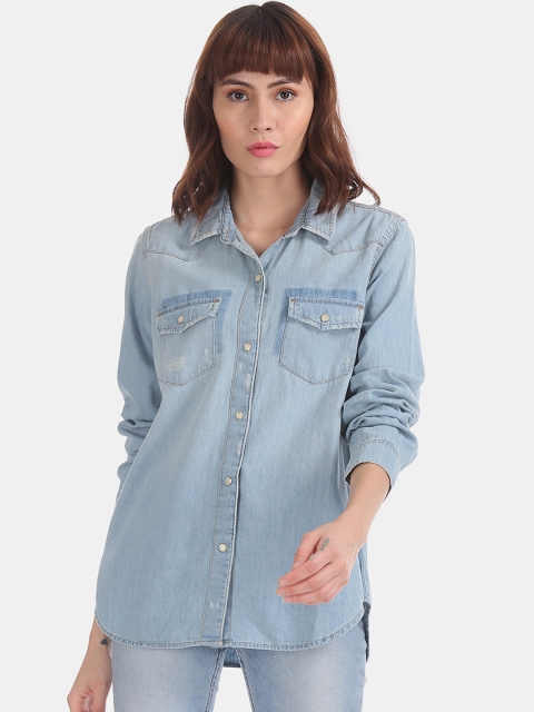 GAP Women Blue Regular Fit Faded Denim Casual Shirt