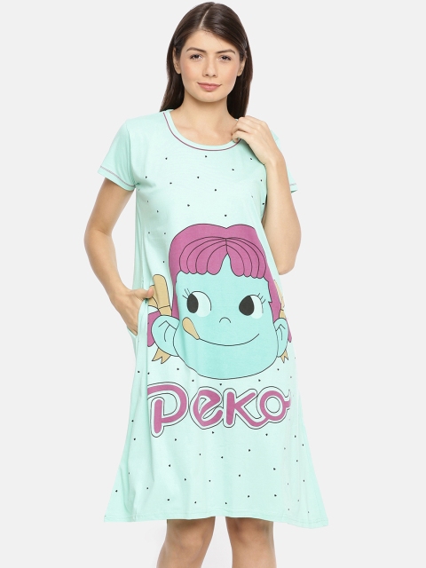 Red Rose Sea Green Printed Sleep Shirt
