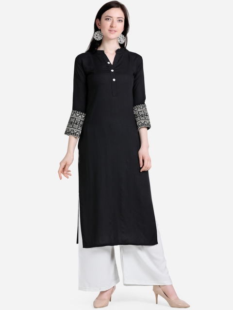 Silk Bazar Women Black & White Solid Kurta with Palazzos