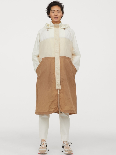 H&M Women Beige & Off-White Rustle-Weave Parka