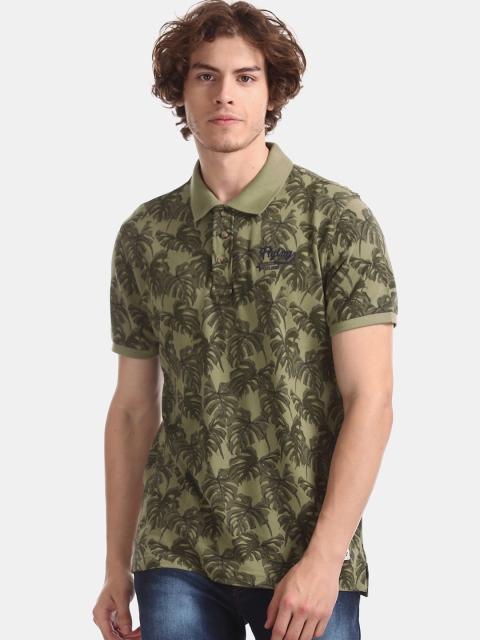 Flying Machine Men Green Printed Polo Collar T-shirt