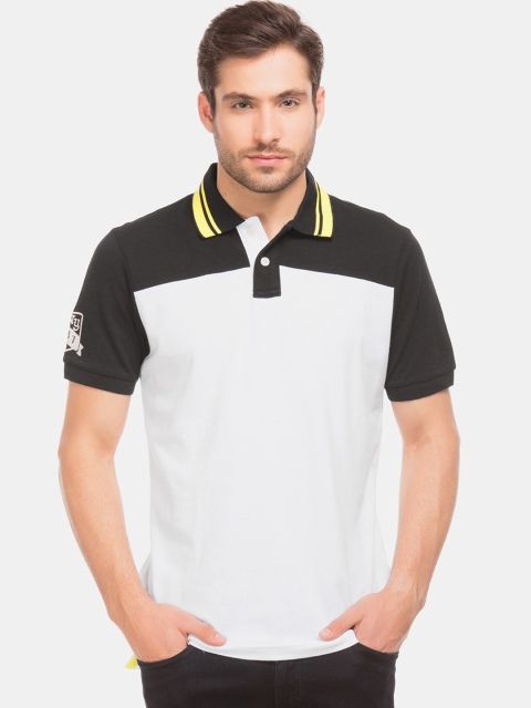 Aeropostale Men White Colourblocked Polo Collar T-shirt