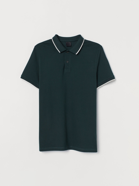 H&M Men Green Solid Polo T-shirt