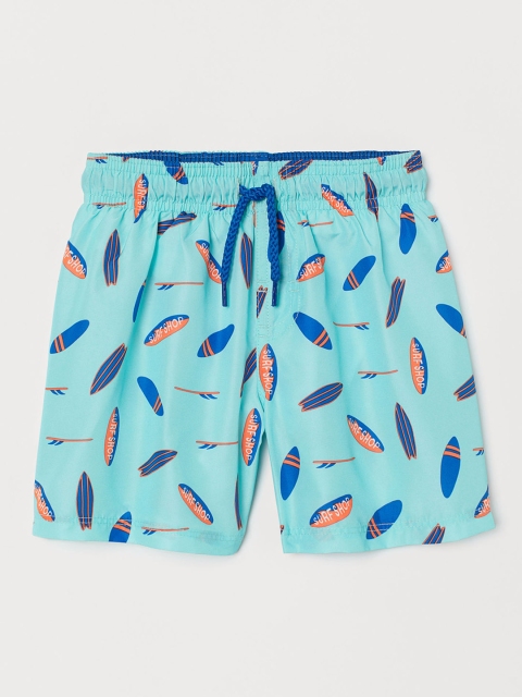 H&M Boys Turquoise Blue Printed Swim Shorts