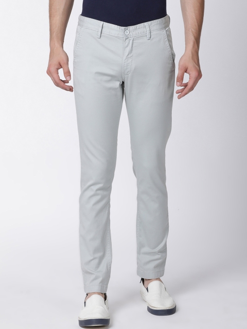 Mucho Solo Men Grey Skinny Fit Solid Regular Trousers