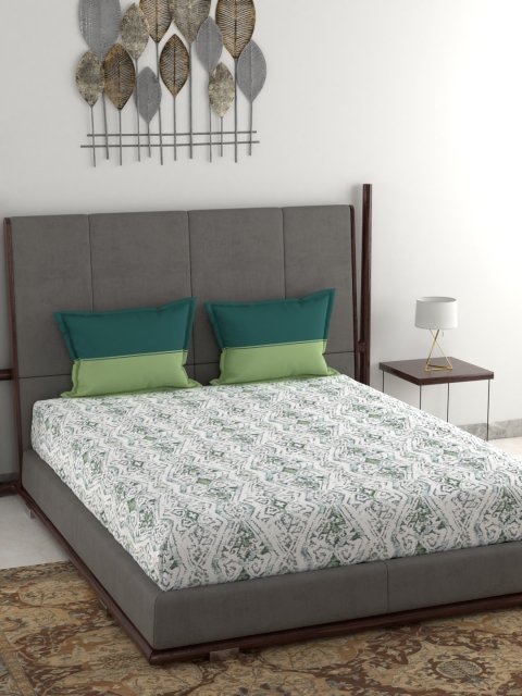 Trident Green & Off-White Ethnic Motifs 144 TC Cotton 1 Queen Bedsheet with 2 Pillow Covers
Trident Green & Off-White Ethnic Motifs 144 TC Cotton 1 Queen Bedsheet with 2 Pillow Covers