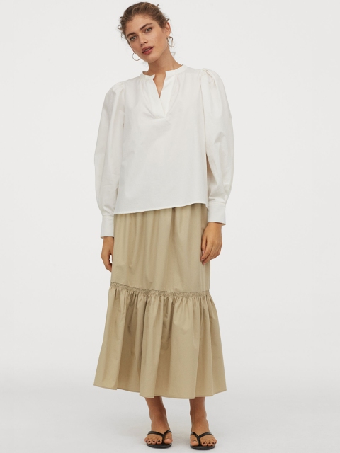 H&M Women Beige Solid Silk-Blend Skirt
