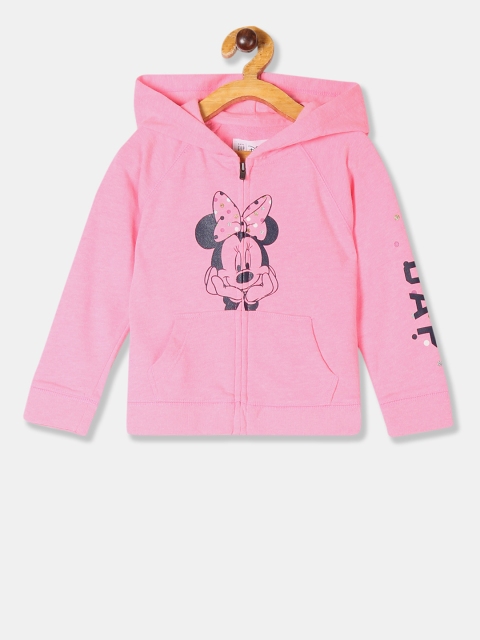 GAP Girls Pink & Black Mickey Mouse Printed Hooded Sweatshirt