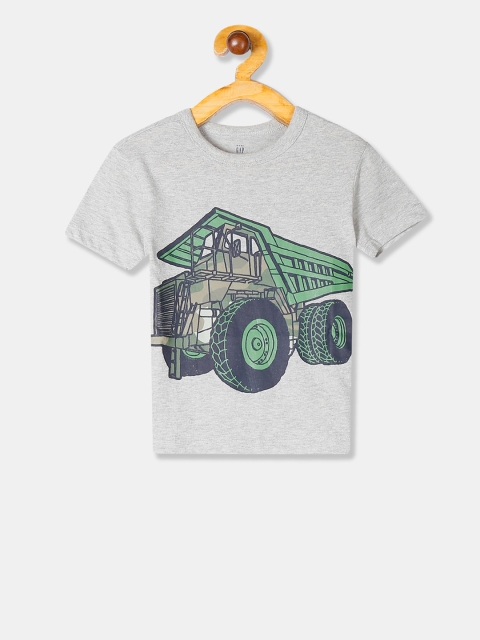 GAP Boys Grey & Green Printed Round Neck T-shirt