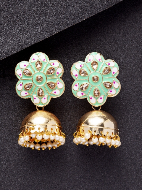 Shining Diva Sea Green & Gold-Toned Classic Jhumkas
