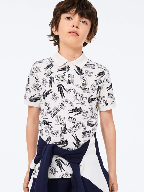 Lacoste Boys Off-White Printed Polo Collar T-shirt