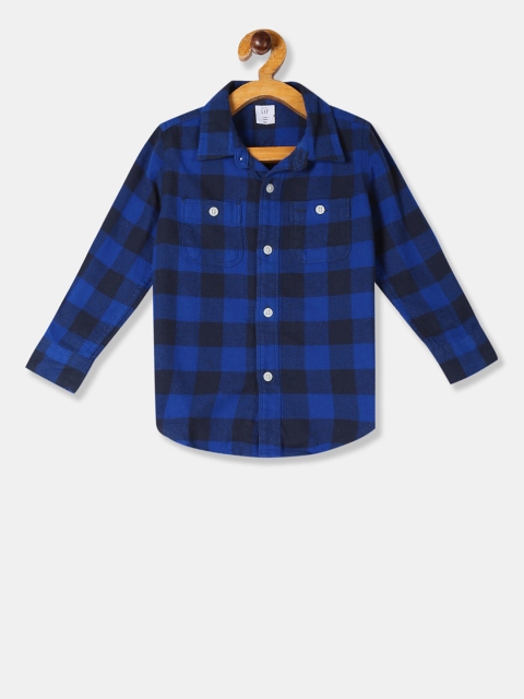 GAP Boys Blue & Black Regular Fit Checked Casual Shirt