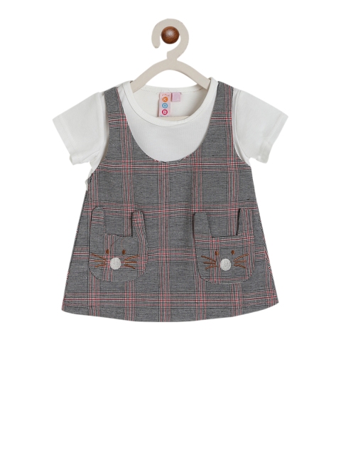 Kids On Board Girls Black & White Checked Pinafore Dress