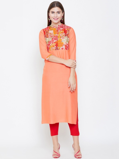 rangeelo rajasthan Women Orange & Red Floral Printed Straight Kurta