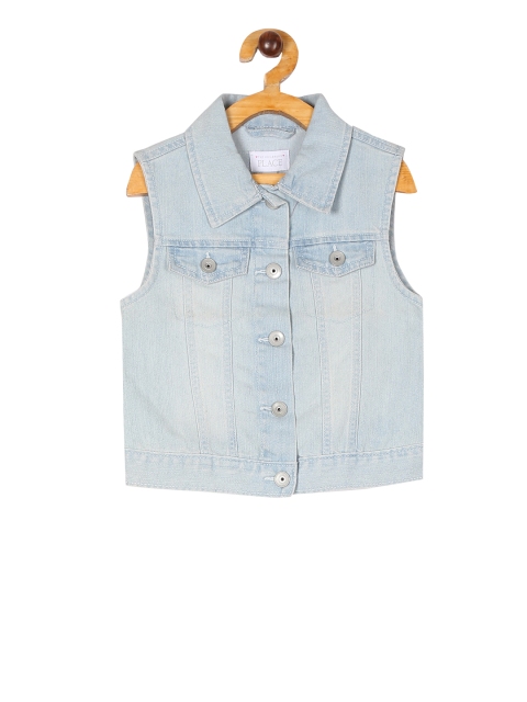 The Childrens Place Girls Blue Solid Denim Jacket