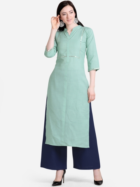 Silk Bazar Women Green & Navy Blue Embroidered Kurta with Palazzos