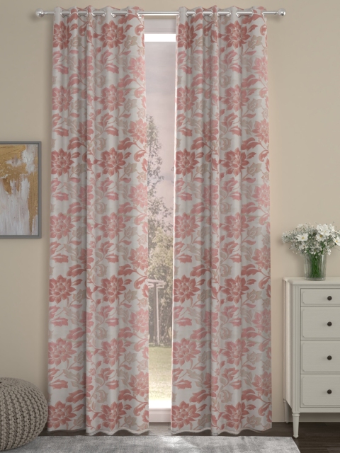 ROSARA HOME Off-White & Red Set of 2 Long Door Curtains