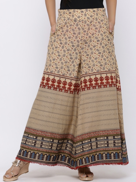 Juniper Women Beige & Red Printed Flared Palazzos