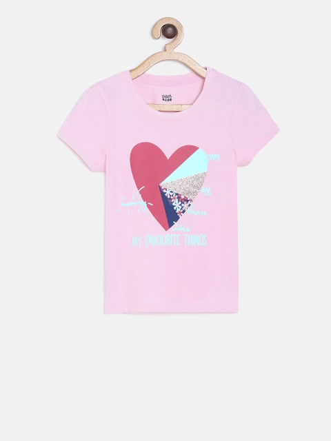MINI KLUB Girls Pink Printed Pure Cotton Top