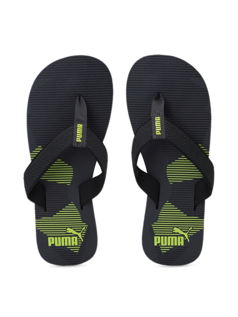 Puma Unisex Black Lime Green Printed Beatbox Thong Flip-Flops