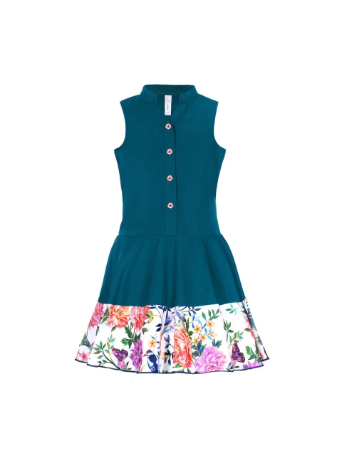 naughty ninos Girls Teal Green & White Printed Fit and Flare Dress