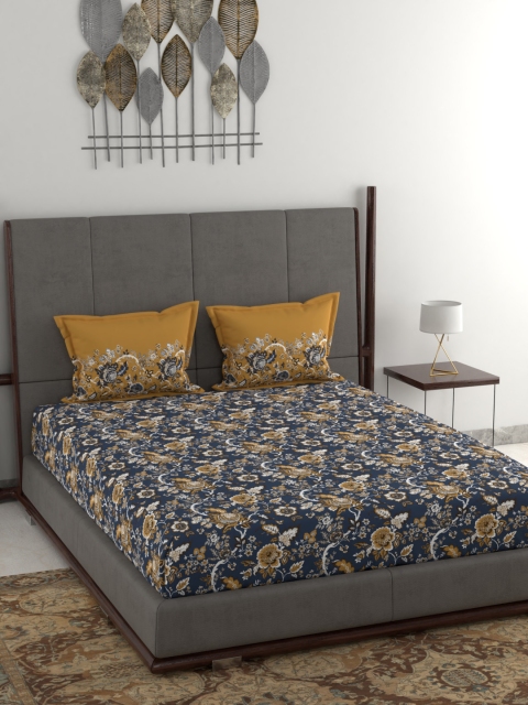 Trident Navy Blue & Brown Floral 120 TC Cotton 1 Queen Bedsheet with 2 Pillow Covers
Trident Navy Blue & Brown Floral 120 TC Cotton 1 Queen Bedsheet with 2 Pillow Covers